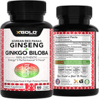 X Gold Health Korean Red Panax Ginseng + Ginkgo Biloba – 7% Ginsenosides Extra Strength – Energy, Memory, Focus & Brain Support – Premium Supplement for Men & Women – Non-GMO, 60 Vegan Capsules