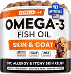 StrellaLab Omega 3 for Dogs - (180Ct) Fish Oil Treats - Allergy & Itch Relief Skin & Coat Supplement - Dry Itchy Skin, Anti Shedding & Hot Spots Treatment - Pet Salmon Oil Chews - Chicken Flavor