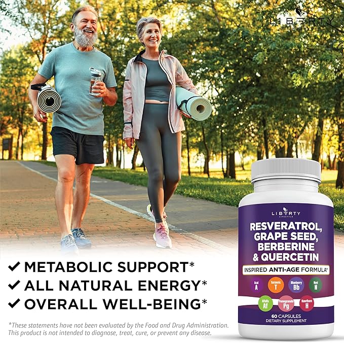 Liberty Lifestyle Resveratrol, Berberine, Grape Seed Extract, Quercetin, Polyphenol Supplement for Women and Men with Noni Extract, N-Acetyl Cysteine, Acai Extract (60 Count)