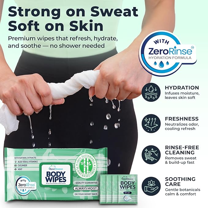 Body Wipes for Women, Extra Moist No Rinse Bathing Wipes (2pk), 100 XL Shower Cloths + 8 Deodorizing Bath Cloths - 10 x 11.5" Travel Size After Gym Cleaning Essentials, Toiletries for Womens Hygiene