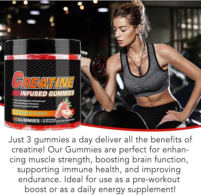 Creatine Monohydrate Gummies Creatine Monohydrate per Serving Chewable Creatine for Muscle Builder, Energy Boost, 120 Gummies