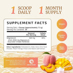 Magnesium Glycinate Powder 400MG | Sleep & Relaxation Support | Peach Mango Flavor, Sugar-Free | High Absorption Chelated Magnesium Powder | Vegan, Gluten-Free, Non-GMO | 30 Servings | 225g (7.94oz)