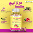 PMS Gummies - Happy Flow PMS Support Supplement for Women - Strawberry PMS Relief Supplement with Vitamin B6 for Hormone Balance, Period Support, Cramps, Hormonal Acne & Bloating Relief (60 Count)