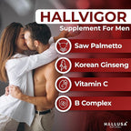 "N/A" HALLVIGOR Men’s Daily Multivitamin – Korean Ginseng, Damiana, Saw Palmetto, Biotin, B Complex, Zinc, Royal Jelly – 60 Capsules – Hallusa Natural