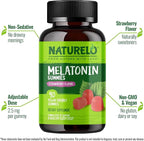 NATURELO Melatonin Gummies – Non-GMO, Gluten-Free, Soy Free - Strawberry Flavor - Gentle Sleep Supplement - 180 Vegetarian Gummies (Pack of 2)