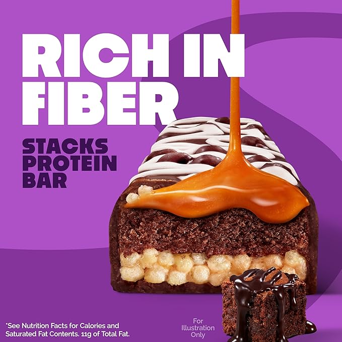 Quest Nutrition Stacks Protein Bars, Brownie a la Mode Flavor, 20g Protein, 3g Net Carbs, 1g Sugar, High Fiber, Low Sugar, Gluten Free, 4 Count