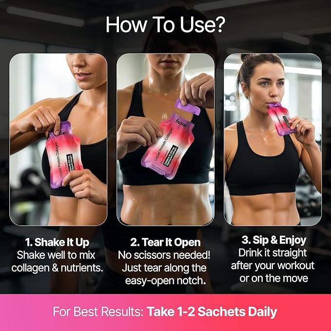 BeMe Liquid Collagen Peptides - Easy Protein Shots for Lean Muscle Support and Workout Recovery. 15g Whey Free Formula with 16.7g Hydrolyzed Collagen for Gym Performance. 15 Sachets, Apple Flavor
