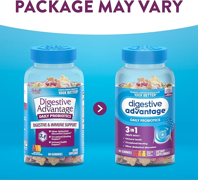 Digestive Advantage Daily Probiotic Gummies for Digestive Health, Gut Health & Immune Support, Probiotics for Men and Women (80ct) - Delicious Natural Fruit Flavor* (Pack of 3)