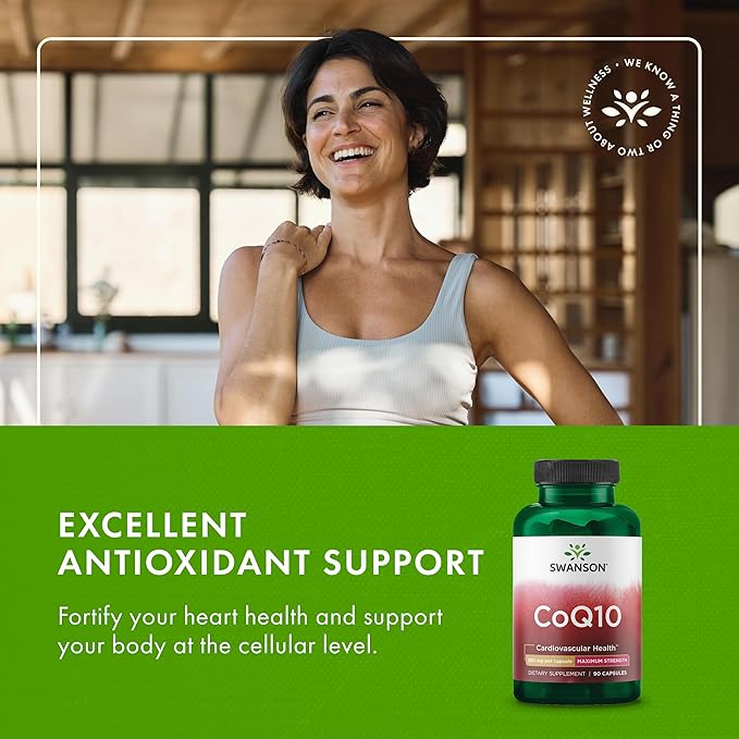 Swanson CoQ10 Cardiovascular and Cellular Energy Supplement for Heart-Health-Conscious Adults Seeking Antioxidant Support - 200 mg (90 Vegan Capsules)