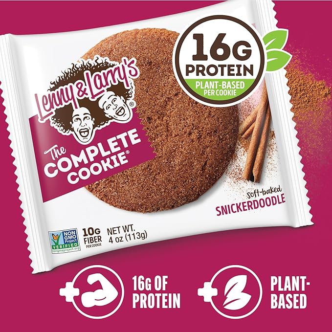 Lenny & Larry's Complete Protein Cookie, [Snickerdoodle], Chewy Soft Baked, 16g Plant Protein, Vegan, Non-GMO, High Fiber, 4 Ounce Cookie (Pack of 12)