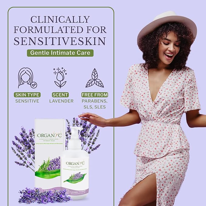 Organyc Feminine Intimate Wash for Sensitive Skin, 250 ml, pH-Balanced Cleanser with Organic Lavender & Botanical Extracts