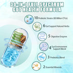 2-Pack Gut Health Capsule Supplement, Supports Microbiome, Leaky Gut, and Digestion, with 80 Billion CFU Probiotics, Prebiotics, Digestive Enzymes, 30-in-1 Gut Health Supplement, 200 Capsules