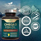 Omega 3 Fish Oil Supplements - 2400mg Fish Oil Per Serving - Triple Strength Omega-3 with Fatty Acids EPA & DHA - Natural Heart, Brain & Immune Support - Wild Caught, Bottled in USA - 120 Softgels