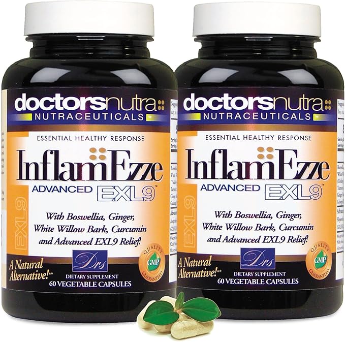 InflamEzze - Turmeric, Curcumin, Ginger Supplement - Gluten-Free, 60 Capsules