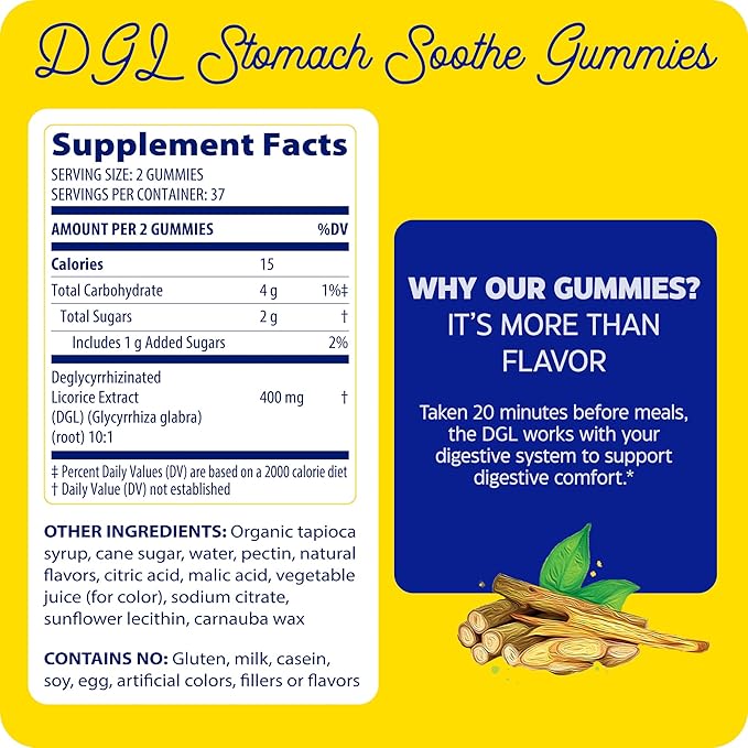 Enzymedica, DGL Stomach Relief, Deglycyrrhizinated Licorice Gummies for Digestive Support & Gut Health, Chocolate, 74 Count