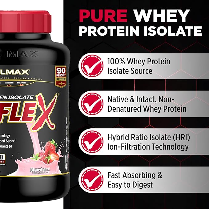 ALLMAX ISOFLEX Pure Whey Isolate Protein Powder - Gluten Free, Low Lactose, Sugar-Free - High-Protein, Clean, Keto-Friendly for Pre Post Workout Supplement for Women and Men | Strawberry, 5lb