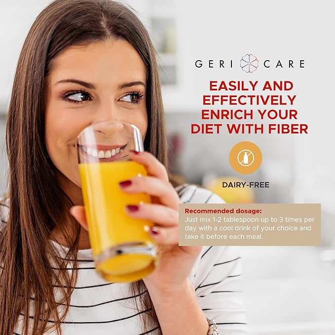 GeriCare Geri-Mucil Psyllium| 4-In-1 Orange-Flavor Psyllium Husk Powder| Daily Fiber Supplement| Sweetened Gluten-Free Fiber Drink Mix| Water-Soluble Husk Fiber Powder For Bowel Movement|13oz (2 Pack)