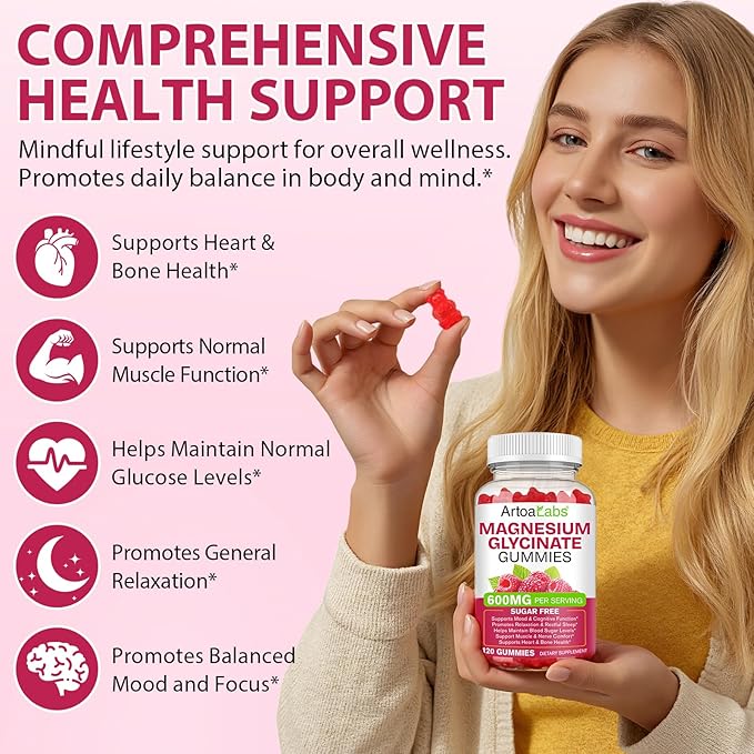 Magnesium Glycinate Gummies with L-Threonate,120pcs Sugar Free Magnesium Complex Gummies for Sleep, Body Support and Relaxation,Non-GMO, Gluten-Free