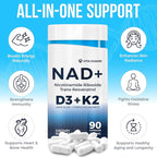 Anti-Aging Energy NAD Supplement – NMN Alternative with Nicotinamide Riboside 1000mg, Trans-Resveratrol 300mg, Vitamin D3 4000 IU and K2 110 mcg MK7 – Vegetarian 60 Capsules, 1300mg