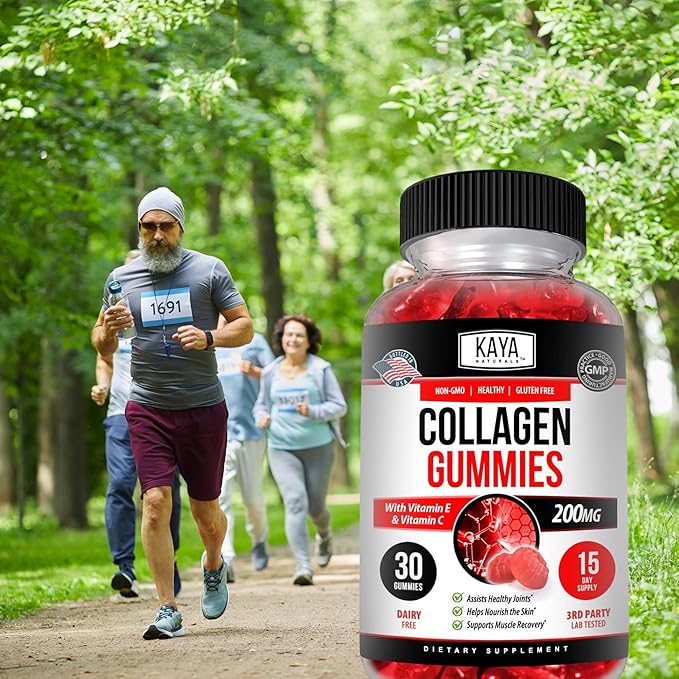 Kaya Naturals Collagen Gummies for Men & Women Supplement | Nature Made Gummies - 1000mg of Hydrolyzed Collagen, Vitamin C, Selenium & Biotin, Strawberry Flavor - 30 Count