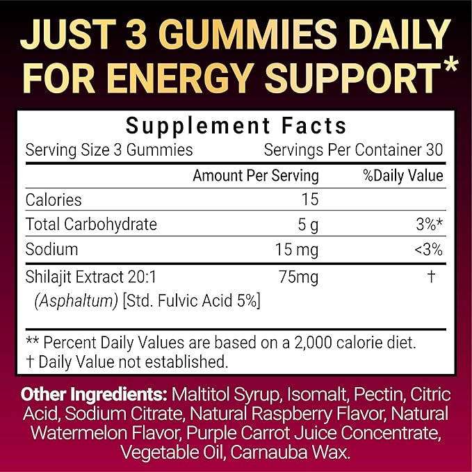 Kwala Nutrition Shilajit Gummies for Men & Women | Sugar Free | Non-GMO, Vegan Supplement | 90 Count