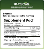 Internal Deodorant Supplement | Natural Chlorophyll 60 Capsules for Body Odor Control, Gut Health, and Fresh Breath | Vegan, Detox Support & Skin Health | Odor Eliminator for Men & Women