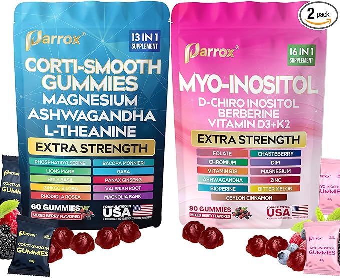 Soothe & Smooth Bundle Gummies - Cortisol & Myo-Inositol Supplement with D-Chiro Inositol, Berberine, Magenesium, Ashwagandha, L-Theanine, Vitamins D3+K2 & B12, Folate, Zinc Lion's Mane (150 Gummies)