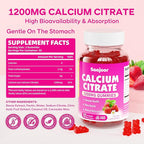 Calcium Citrate Gummies 1200 mg - High Absorption Calcium for Strong Bones, Muscles & Immune Support - Vegan, Non-GMO, Natural Strawberry Flavor, 60 Count