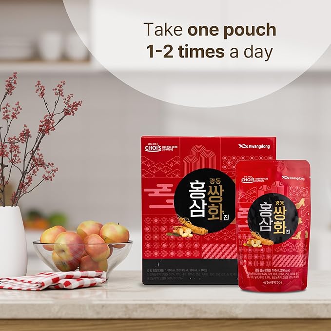 KWANGDONG Ssang Hwa Jin (Red Ginseng) - Korean Traditional Herbal Red Ginseng Tea, Supports General Wellness, Energy, and Vitality, 10 Pouches