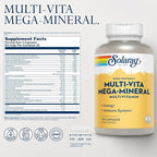 SOLARAY Multi-Vita Mega-Mineral Multivitamin for Women and Men with Vitamin D, Vitamin C, Magnesium, Zinc and More - Energy and Immune System Support - 60-Day Guarantee - 30 Servings, 120 Capsules