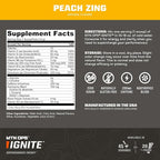 MTN OPS Ignite Sugar Free Energy Drink Powder with 200mg Caffeine, Nootropic Blend for Energy, Focus & Endurance, L Arginine & L Citrulline Pre Workout, 45 Servings, Peach Zing