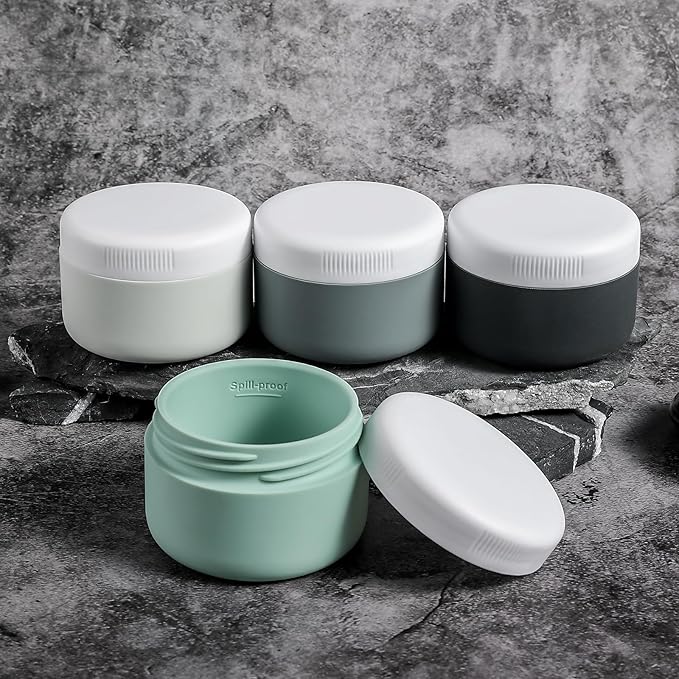 kuangre Travel Containers for Toiletries, Silicone Cream Jars BPA-Free, Leak-proof 3oz Travel Size Containers, Portable Size Silicone Jars with Lid for Cosmetic Face Hand Body Cream (4 Pack)