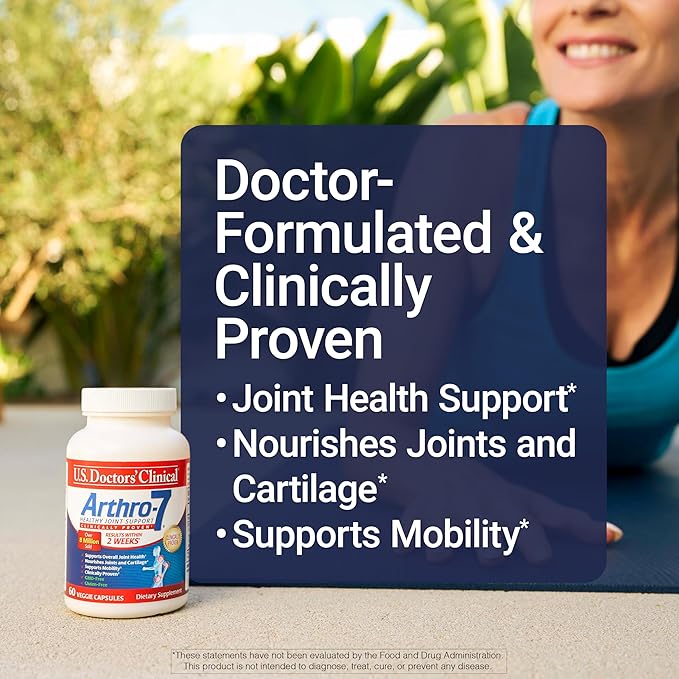 U.S. Doctors’ Clinical Arthro-7 - Clinically Proven Joint Support Complex with Turmeric, MSM, Collagen, Bromelain for Flexibility, Mobility, and Strong Cartilage - 60 Capsules - 15/30-Day Supply