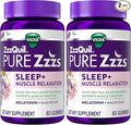 ZzzQuil Pure Zzzs Muscle Relaxation Melatonin Sleep Aid Gummies,Supports Muscle Function,Helps You Fall Asleep Naturally,Fast,Melatonin + Magnesium,No Next-Day Grogginess,Drug-Free,60ct,(Pack of 2)