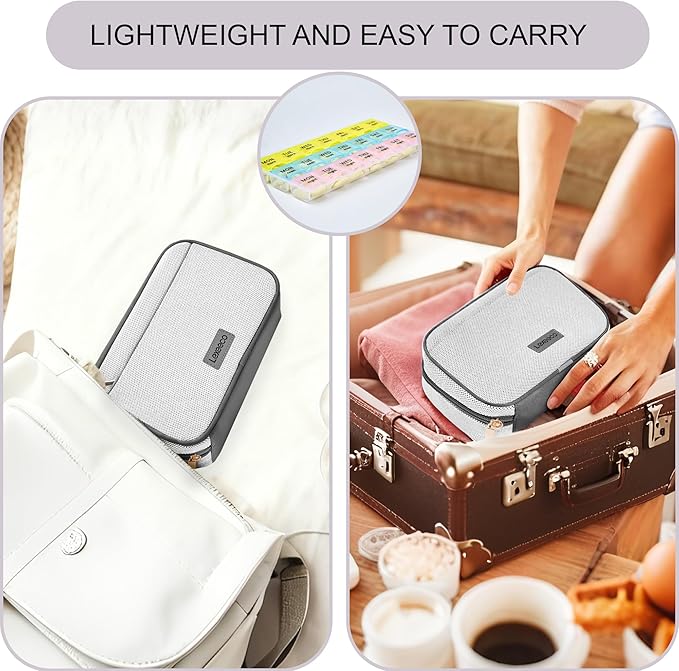 Weekly Travel Pill Organizer 2 Times A Day Pill Case for Purse with Removable AM PM 7 Day Pill Box Holder,Cute Medication Organizer Pill Container for Medicine, Vitamin, Supplement (Dark Grey, Medium)