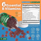 B Complex Gummies with Vitamin C – Great Tasting 1 a Day Energy & Nervous System Support for Adults – Vegan, Kosher, Non-GMO Vitamin B Complex Gummies with B12, B6, Niacin & Folic Acid – 70 Count