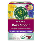 Traditional Medicinals Organic, Rosy Mood, Damiana & Butterfly Pea Flower - Uplifting Mood Support - Kosher, Non-GMO, Caffeine-Free, Compostable - 16 Tea Bags