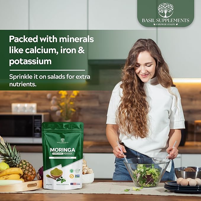 Organic Moringa Powder Pure Moringa Leaf Powder Organic Superfood | Energy, Immunity & Wellness Support | Non-GMO, Gluten-Free | Natural Organic Moringa Leaf Powder
