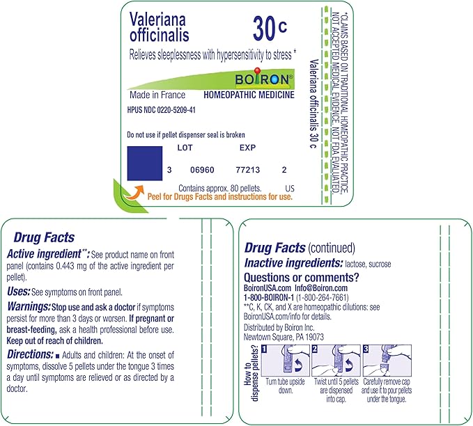 Boiron Valeriana Officinalis 30C for Sleeplessness with Hypersensitivity to Stress - 80 Pellets