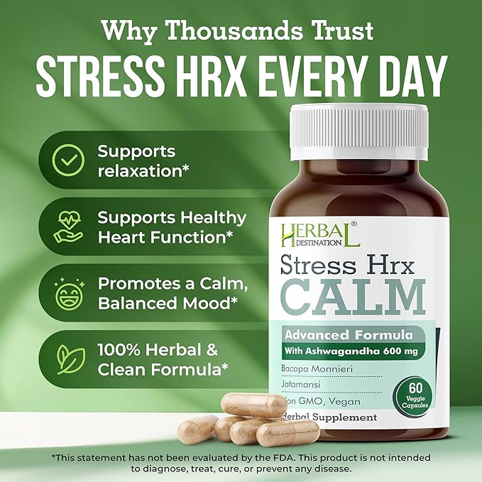 Stress Hrx, Ashwagandha Supplement Capsule, Herbal Destination Stress Relief - 60 Count