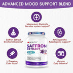 Saffron Supplement – 88.5mg with Magnesium Glycinate, Ashwagandha & L-Theanine for Stress Relief, Calm Mood & Emotional Balance – Made in USA – 60 Capsules