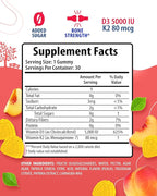 SUNNY SAM Sugar-Free Vitamin D3 K2 Gummies 5000 IU - Immune & Bone Support - Vitamin D Gummy Supplement for Adults - High-Absorption, Vegan, Halal, Gluten-Free Chewable Vitamins - 30 Count