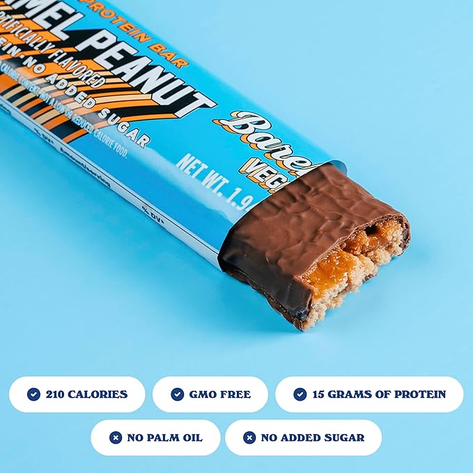 Barebells Vegan Protein Bars Peanut Caramel, Plant Based with High Protein - Chocolate Protein Bars - Perfect on The Go Protein Snack & Breakfast Bars 12 Count (Pack of 2)