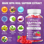 Max Strength Saffron Gummies 88.5mg with Magnesium, St. John's Wort & Rhodiola for Mood Support, Focus - Sugar-Free, 60 Count