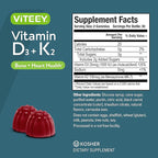 VITEEY Vitamin D3 K2 Gummies - 1000 IU Vitamin D3 and K2 100mcg - Bone & Heart Health for Adults and Teens - Vegetarian, Gelatin Free, GMO Free - Tasty Chewable D3K2 Vitamins Strawberry Flavored Gummy