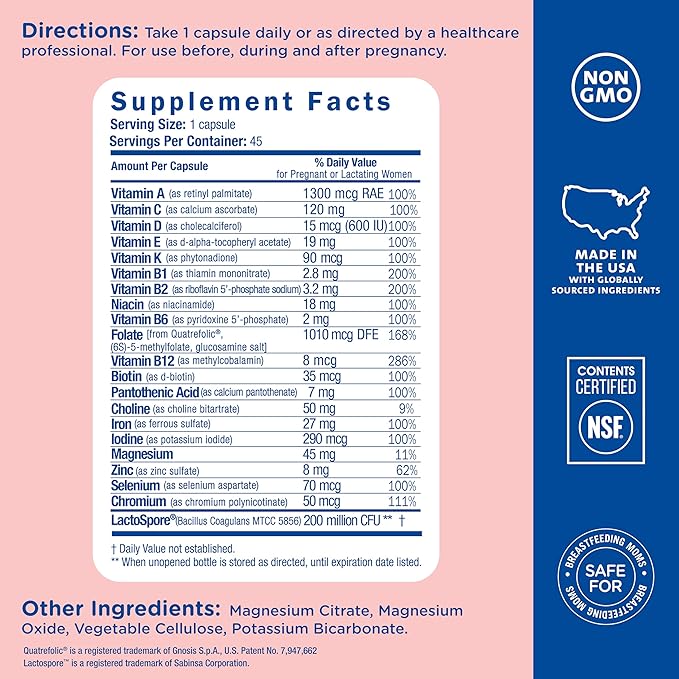 Mommy's Bliss Prenatal Multivitamin with Iron and Folic Acid, Supports Baby Development + Mom Immune System & Energy Levels w/B Vitamins & Probiotics, Vegan & Gluten Free (45 Servings),(Pack of 2)