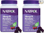 Natrol Sleep + Restore Magnesium Glycinate Blend Gummies with Melatonin 5mg - Calm Magnesium with GABA,Botanical Blend,Cherry Flavor,60 Gummies,(Pack of 2)