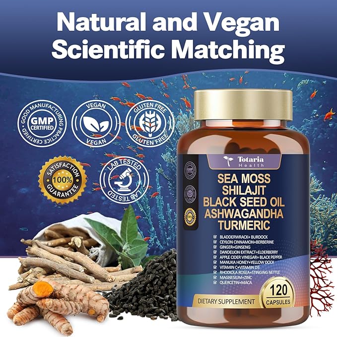 Totaria 25-in-1 Sea Moss Capsules, 120 Capsules per Bottle, 2 Bottles