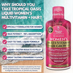 Tropical Oasis Women's Liquid Multivitamin + Hair Growth | Clinically Tested for Thicker Hair, Wrinkles, Brighter Skin, Strong Nails | 2.5g Verisol Collagen | Biotin 12500mcg | 32 Serv
