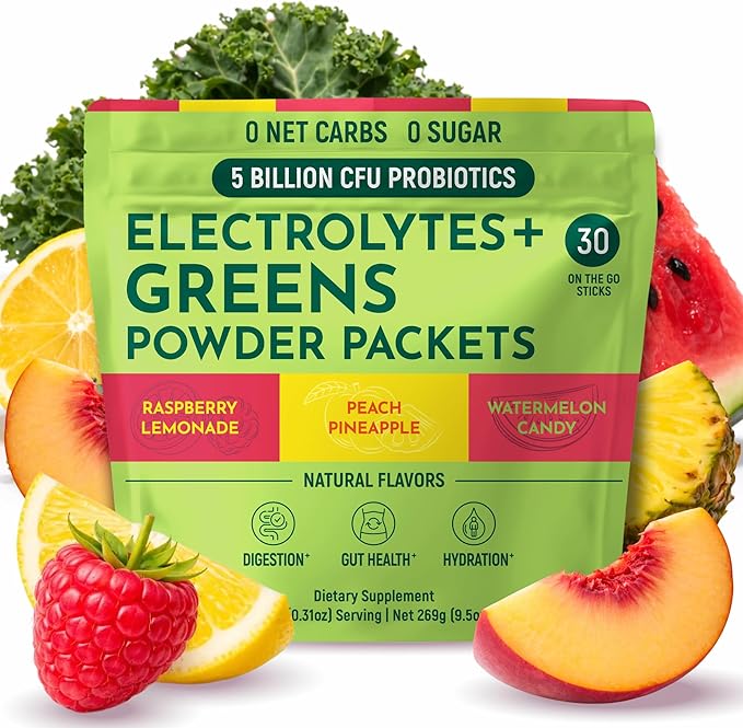 Keto Vitals Keto Electrolytes Plus Greens Superfood Powder Packets - 30 Servings Super Greens Powder Packets with Sugar Free Electrolytes for Hydration, Gut Health & Digestion - Green Drink Mix